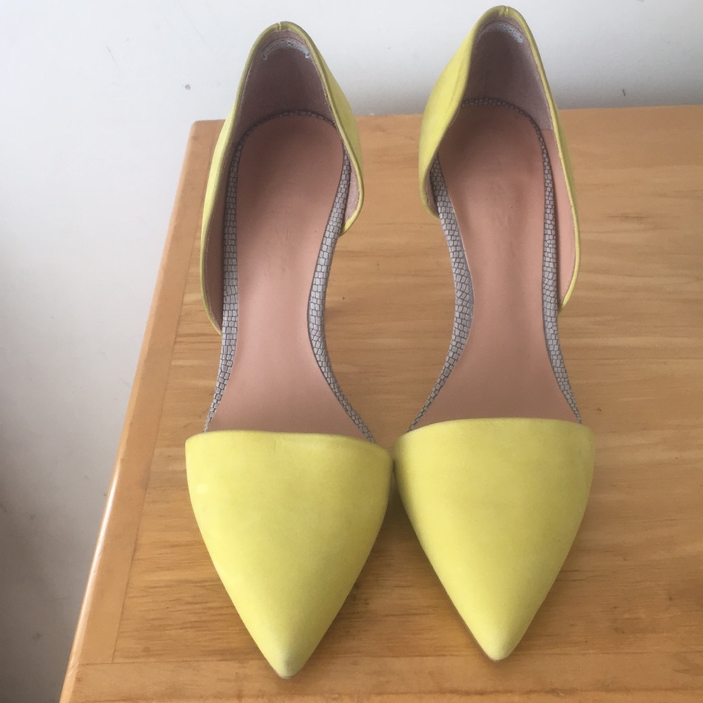 New Yellow Suede Lamb d’Orsay pumps